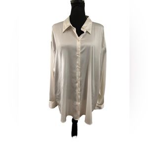 Worthington | Silky White/Ivory Sheer Long Sleeve Dress Shirt | Size XXL